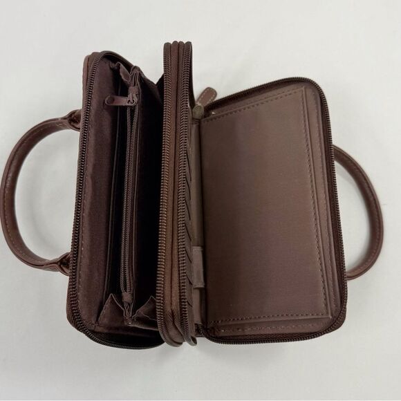 Connections Cream Woven Brown Faux Leather Two Piece Coastal Wallet Handbag Set - Picture 13 of 16